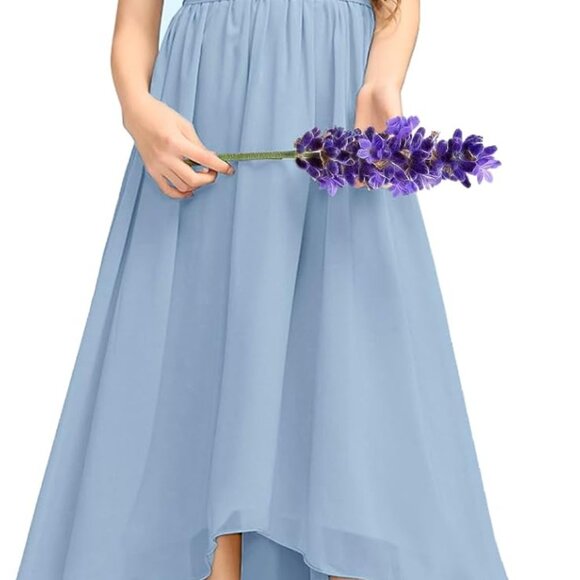Fancy Girls Dress Bluish Gray 5-6Y Sleeveless Pleated Backless - Picture 1 of 5